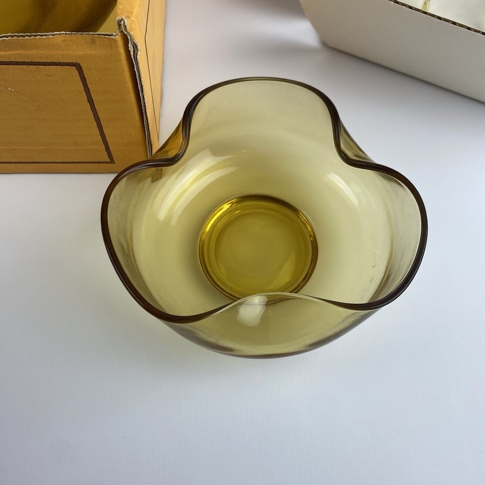 Anchor Hocking Accent Modern Chip and Dip Set Honey Gold Vintage N200/159 Boxed